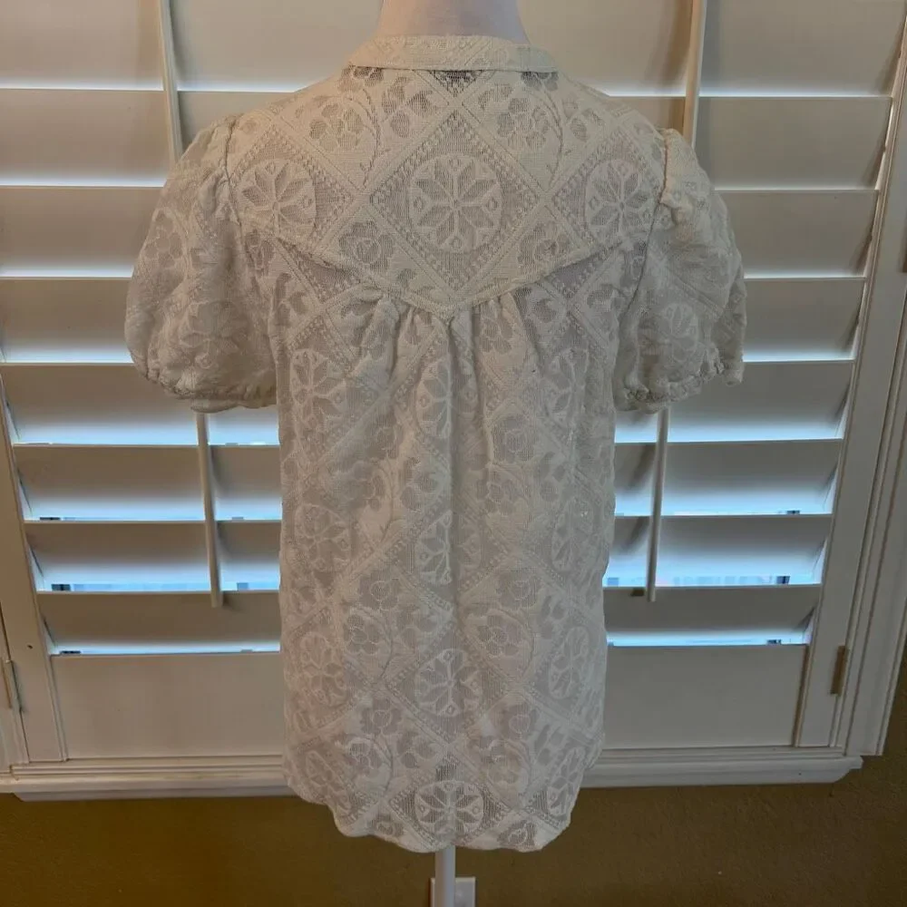 Anthropologie Pilcro The Aly Puff Sleeve Blouse In White Lace Size Small Coastal